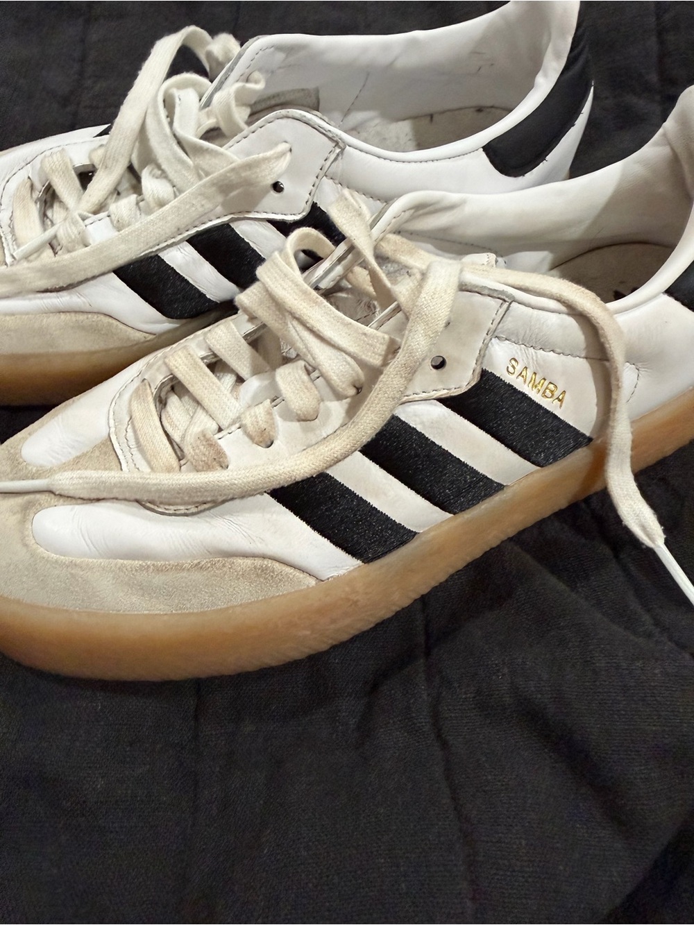 adidas White & Black Low-Top Sneakers with Gum Sole - Picture 5 of 6